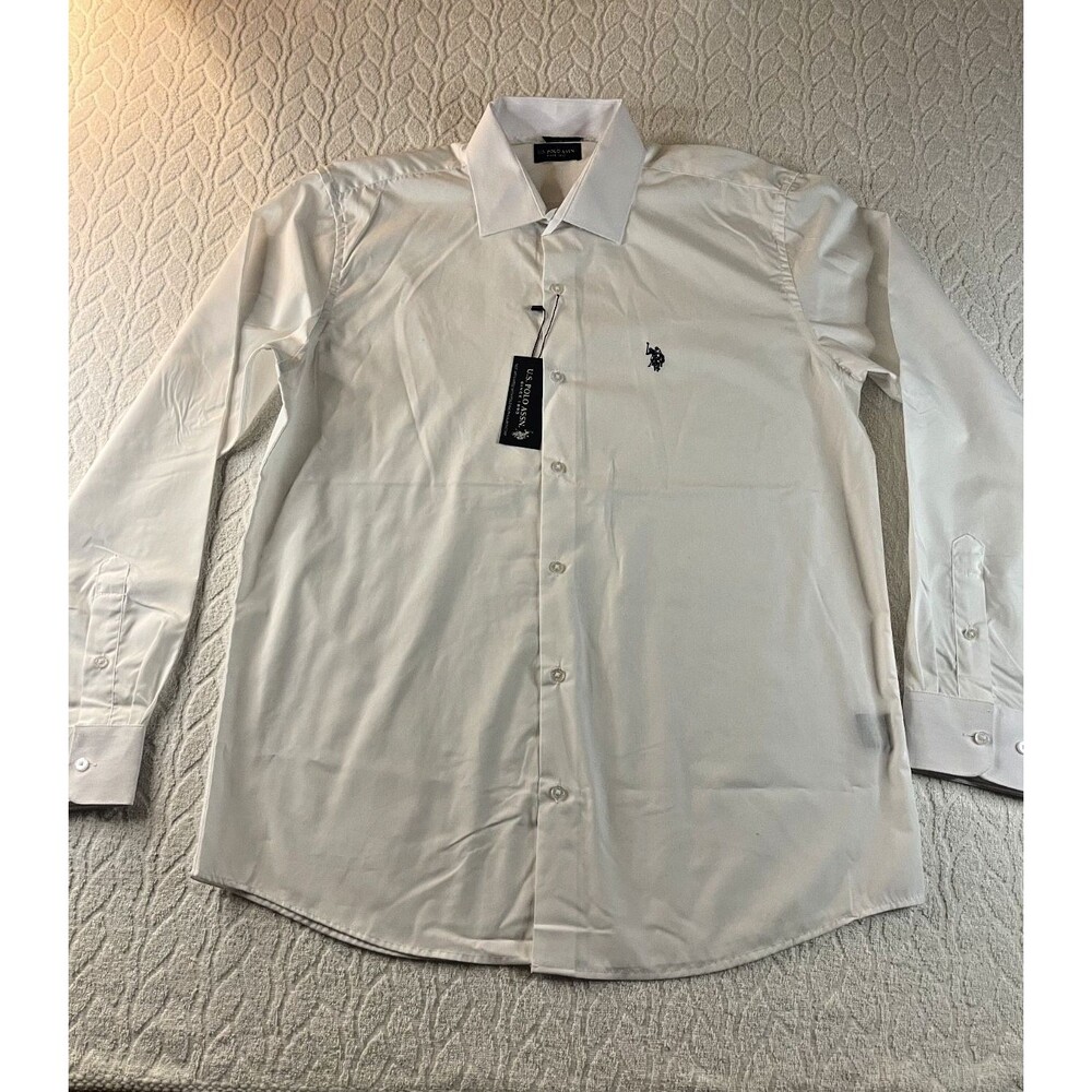 U.S. POLO ASSN. SZ L  SLIM FIT BUTTON UP  16-16 1/2  WHITE MEN'S SHIRT